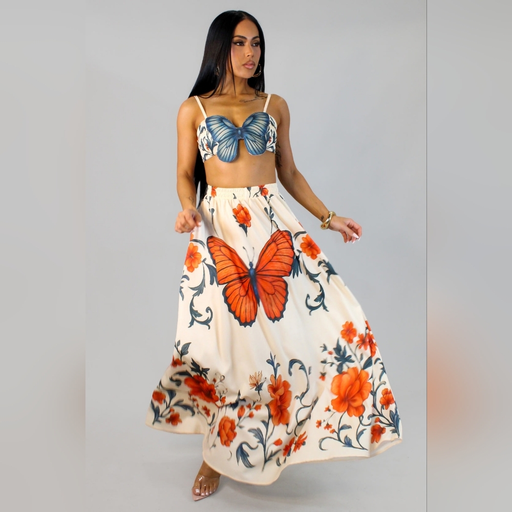 Butterfly Imprint Skirt Set